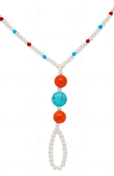 Pearl Turquoise & Coral Bead Necklace – CN-1063