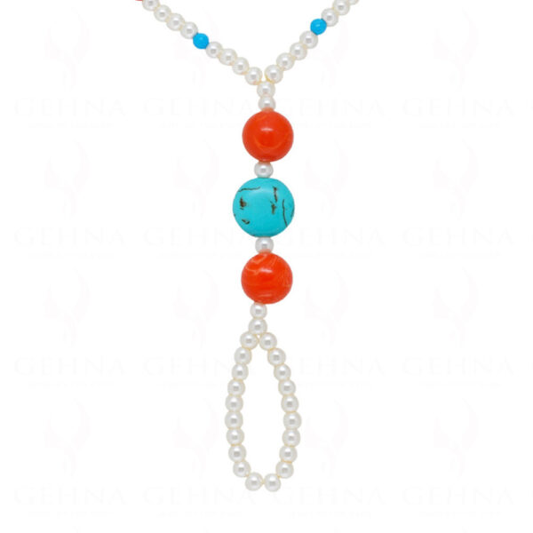 Pearl Turquoise & Coral Bead Necklace - CN-1063