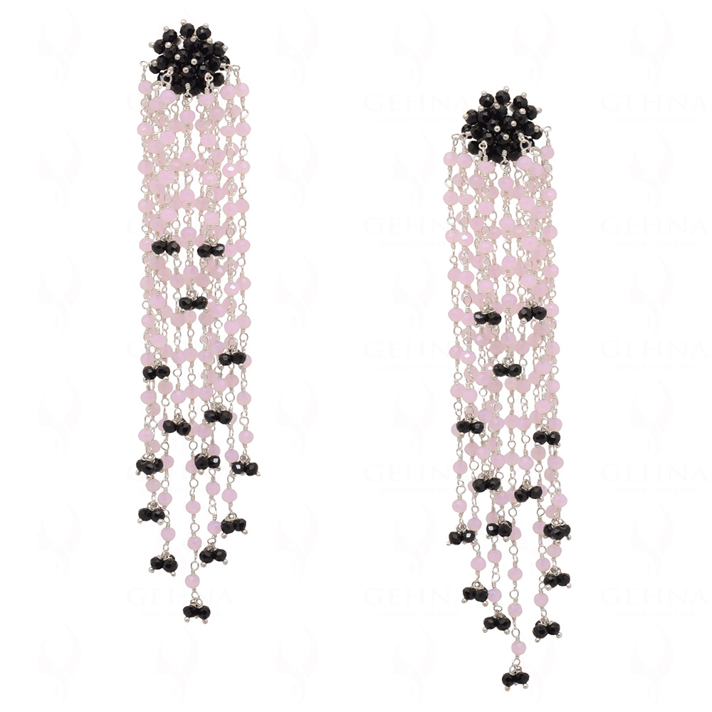 Rose Quartz & Black Spinel Long Glass Beads Earrings CE-1055