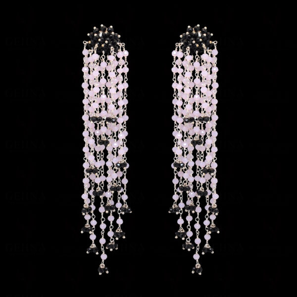 Rose Quartz & Black Spinel Long Glass Beads Earrings CE-1055