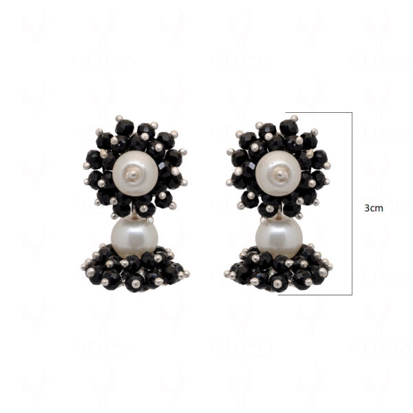 Pearl & Black Spinel Glass Beads Earrings For Women & Girls CE-1056
