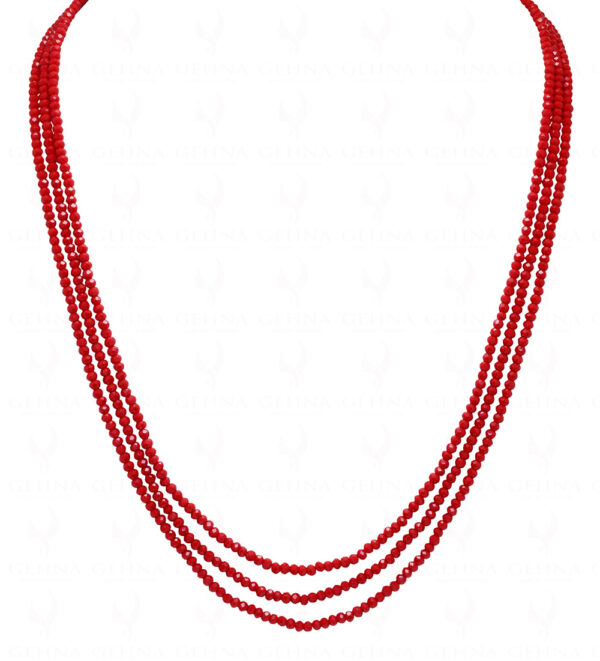 3 Rows Of Ruby Color Bead Necklace - CN-1057