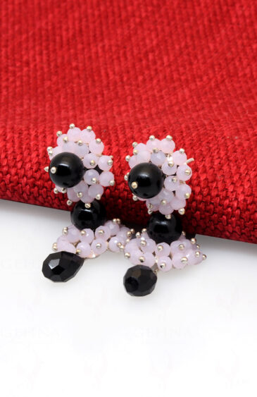 Rose Quartz & Black Spinel Glass Beads Earrings CE-1057
