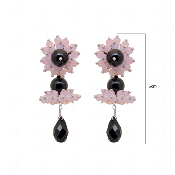 Rose Quartz & Black Spinel Glass Beads Earrings CE-1057