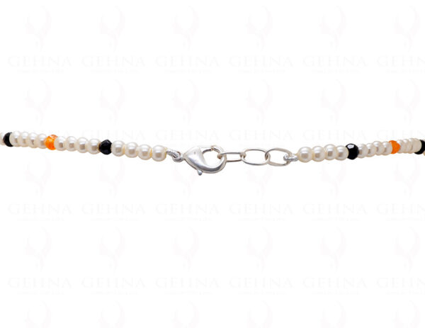 Pearl, Black Onyx & Carnelian Gemstone Bead Necklace - CN-1059