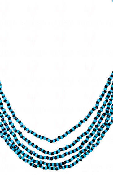 5 Rows Of Turquoise & Black Onyx Synthetic Bead Necklace  – CN-1060