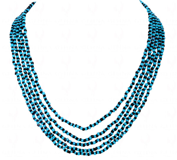 5 Rows Of Turquoise & Black Onyx Synthetic Bead Necklace  - CN-1060