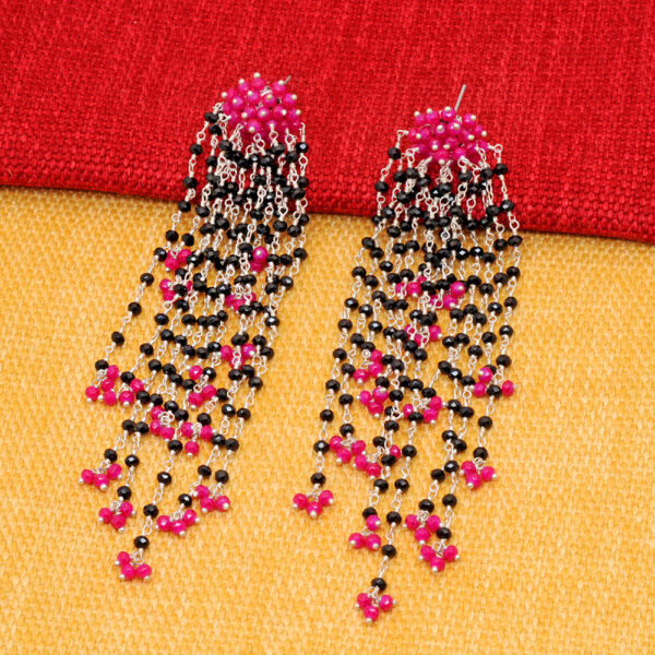 Pink Chalcedony & Black Spinel Glass Beads Earrings CE-1062