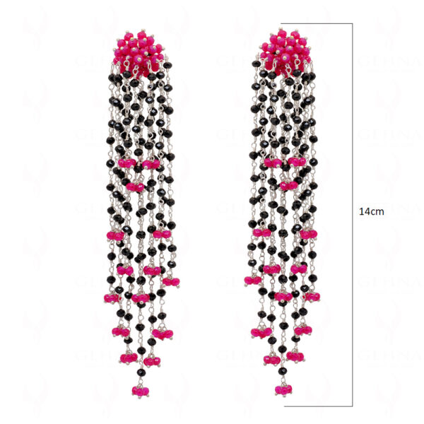 Pink Chalcedony & Black Spinel Glass Beads Earrings CE-1062