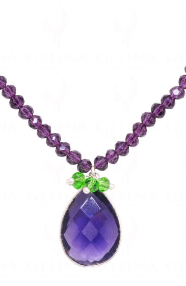 Necklace Of Peridot Amethyst Stone Studded Pendant With Amethyst Beads – CN-1063
