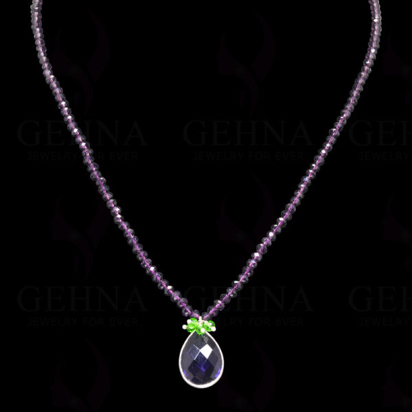 Necklace Of Peridot Amethyst Stone Studded Pendant With Amethyst Beads - CN-1063