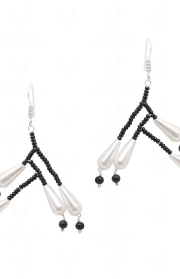 Pearl & Black Spinel Color Stone Bead Earrings CE-1065