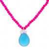 Necklace Of Rose Quartz Topaz Stone Studded Pendant With Chalcedony Beads - CN-1065