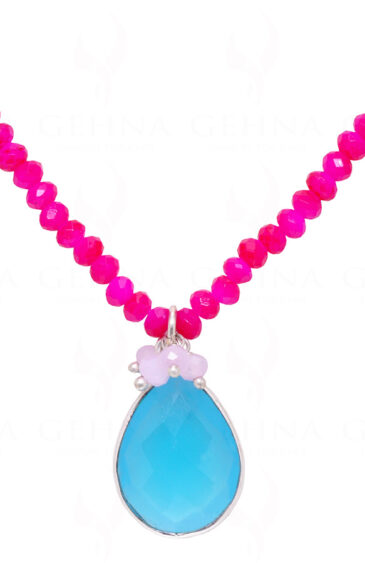Necklace Of Rose Quartz Topaz Stone Studded Pendant With Chalcedony Beads – CN-1065
