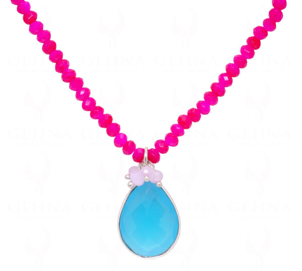 Necklace Of Rose Quartz Topaz Stone Studded Pendant With Chalcedony Beads - CN-1065