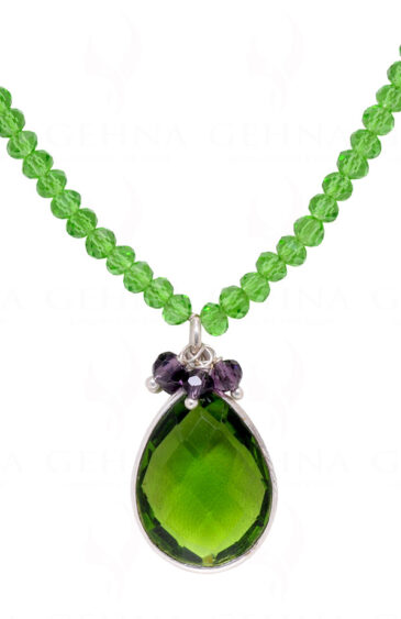 Necklace Of Amethyst Peridot Stone Studded Pendant With Amethyst Beads – CN-1066