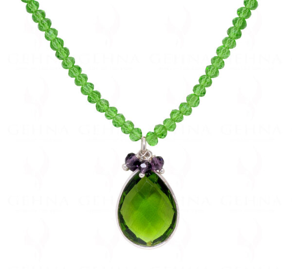 Necklace Of Amethyst Peridot Stone Studded Pendant With Amethyst Beads - CN-1066