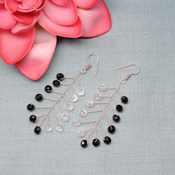 Rock-Crystal & Black Onyx Glass Beads Earrings For Women & Girls CE-1066