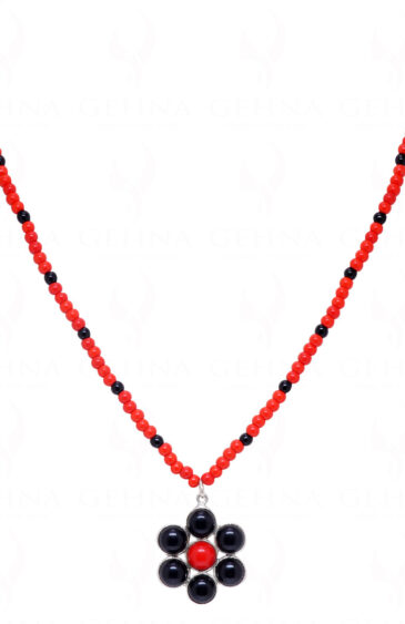 Necklace Of Coral & Spinel Stone Studded Pendant With Stylish Beads – CN-1069