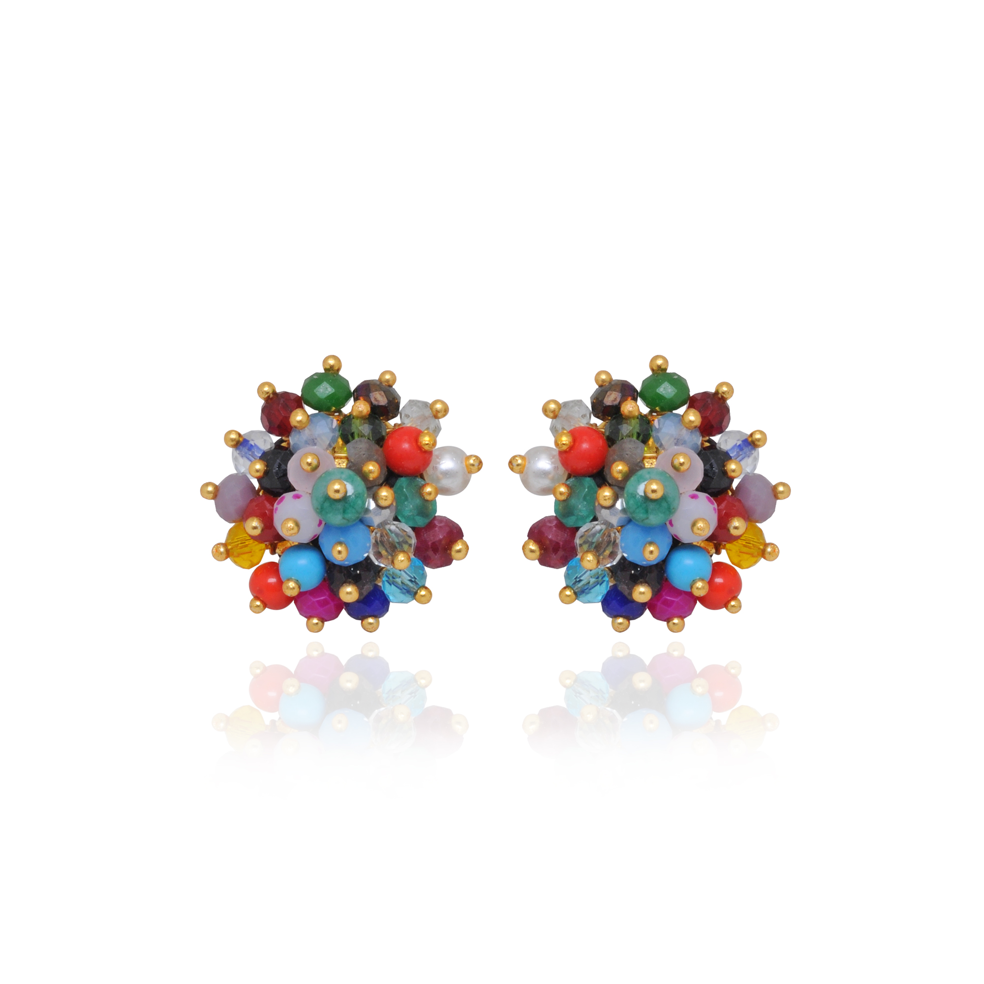Multi Color Stone Glass Beads Earrings For Women & Girls (Studs) CE-1070