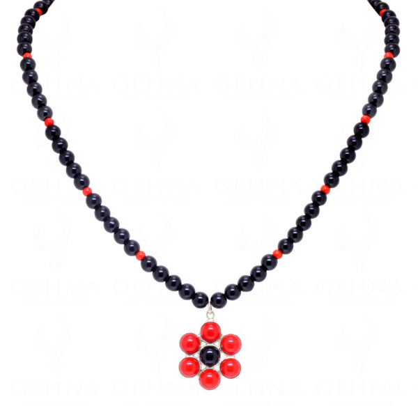 Necklace Of Jasper & Spinel Stone Studded Pendant With Stylish Beads - CN-1071