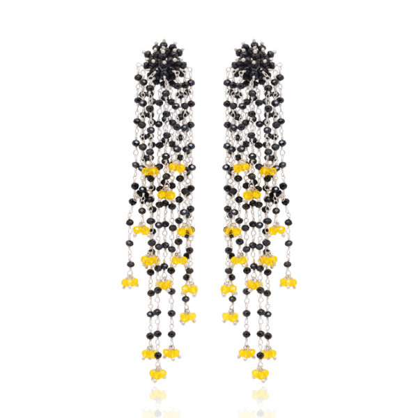 Black Spinel & Yellow Sapphire Glass Beads Earrings For Women & Girls CE-1074