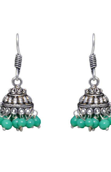 Gehna Jaipur Turquoise Color Zircon Beads Jhumki Earring In Silver For Girls & Women GE03-1003