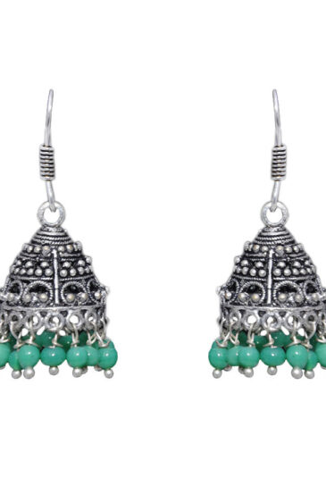 Gehna Jaipur Emerald Color Zircon Beads Jhumki Earring In Silver For Girls & Women GE03-1004