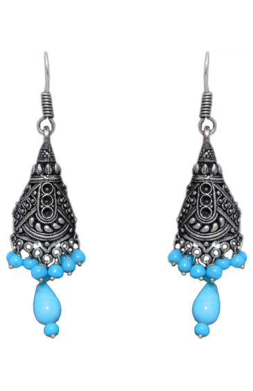 Gehna Jaipur Turquoise Color Zircon Beads Jhumki Earring In Silver For Girls & Women GE03-1005