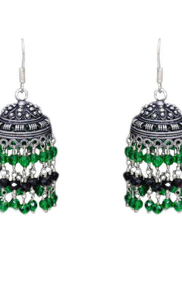 Gehna Jaipur Black Spinal & Emerald Color Zircon Beads Jhumki Earring For Girls & Women GE03-1006