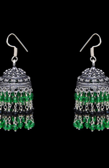 Gehna Jaipur Black Spinal & Emerald Color Zircon Beads Jhumki Earring For Girls & Women GE03-1006