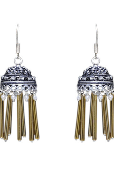 Gehna Jaipur Pearl & Yellow Glass Beads Jhumki Earring In Silver For Girls & Women GE03-1009