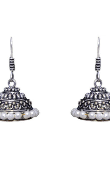 Gehna Jaipur Pearl Beads Jhumki Style Earring In Silver For Girls & Women GE03-1017