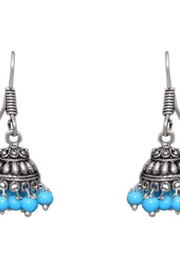 Gehna Jaipur Turquoise Color Zircon Beads Jhumki Earring In Silver For Girls & Women GE03-1018