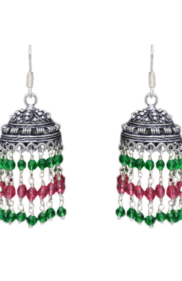 Gehna Jaipur Green & Pink Color Zircon Beads Jhumki Earring For Girls & Women GE03-1019