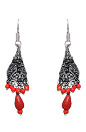 Gehna Jaipur Red Color Zircon Beads Jhumki Earring In Silver For Girls & Women GE03-1020