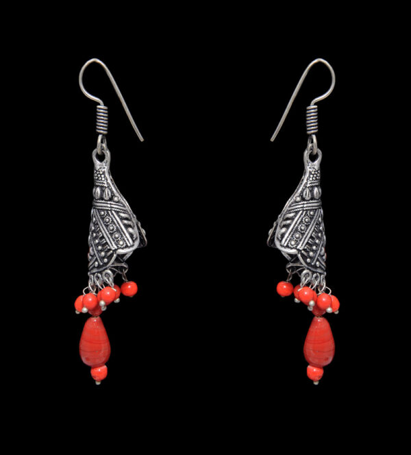 Gehna Jaipur Red Color Zircon Beads Jhumki Earring In Silver For Girls & Women GE03-1020 - Image 5