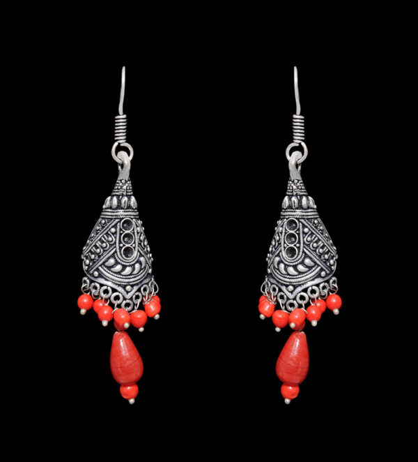 Gehna Jaipur Red Color Zircon Beads Jhumki Earring In Silver For Girls & Women GE03-1020 - Image 4