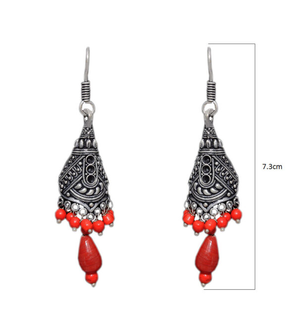 Gehna Jaipur Red Color Zircon Beads Jhumki Earring In Silver For Girls & Women GE03-1020 - Image 3