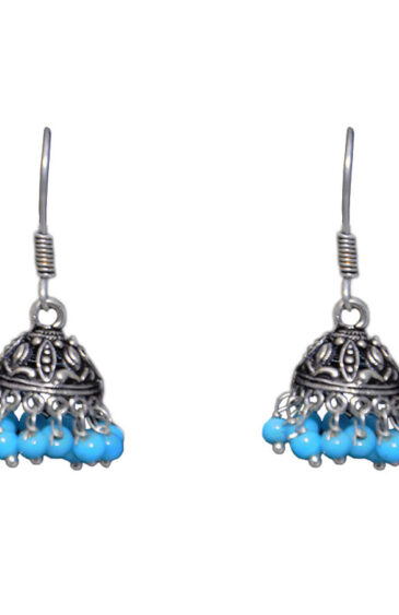 Gehna Jaipur Turquoise Color Zircon Beads Jhumki Earring In Silver For Girls & Women GE03-1021