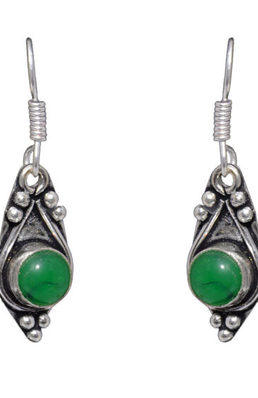 Gehna Jaipur Green Onyx Color Stone Earrings In German Silver  For Girls & Women GE01-1022