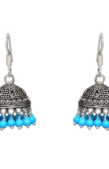 Gehna Jaipur Turquoise Color Zircon Beads Jhumki Earring In Silver For Girls & Women GE03-1022