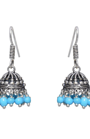 Gehna Jaipur Turquoise Color Zircon Beads Jhumki Earring In Silver For Girls & Women GE03-1023