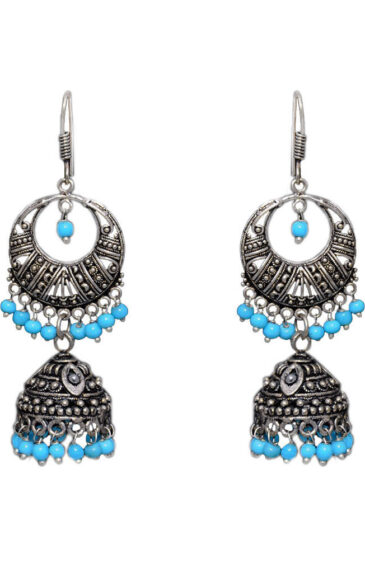 Gehna Jaipur Turquoise Color Zircon Beads Jhumki Earring In Silver For Girls & Women GE03-1024