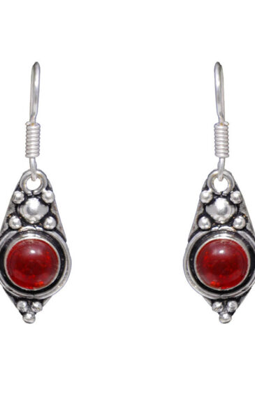 Gehna Jaipur Red Garnet Color Stone Earrings In German Silver  For Girls & Women GE01-1025