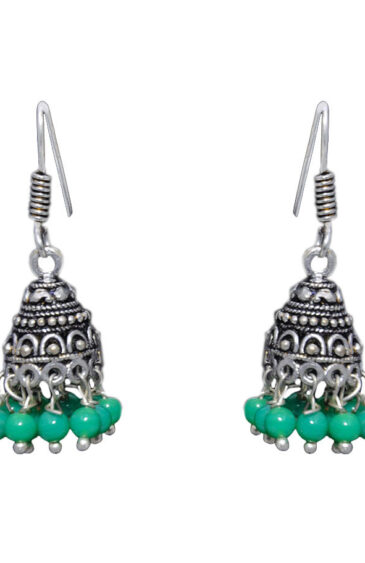 Gehna Jaipur Green Color Zircon Beads Jhumki Earring In Silver For Girls & Women GE03-1025