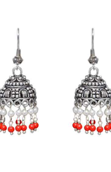 Gehna Jaipur Pearl & Red Jasper Color Zircon Beads Jhumki Earring For Girls & Women GE03-1028