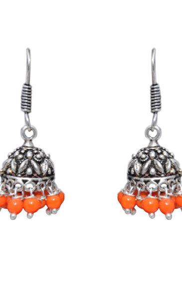 Gehna Jaipur Orange Color Zircon Beads Jhumki  Earring In Silver For Girls & Women GE03-1030