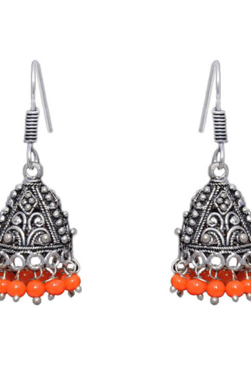 Gehna Jaipur Orange Color Zircon Beads Jhumki  Earring In Silver For Girls & Women GE03-1033