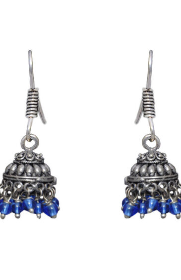 Gehna Jaipur Blue Color Zircon Beads Jhumki  Earring In Silver For Girls & Women GE03-1036